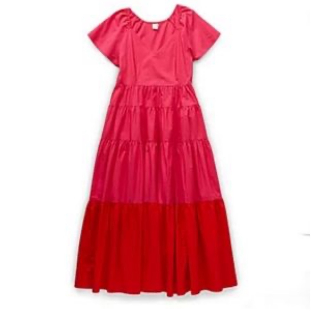 Peyton & Parker Tiered Hot Pink & Red Bohemian Maxi Dress size Medium